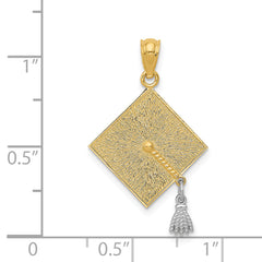 14k w/Rhodium 3-D Graduation Cap w/Moveable Tassel Pendant