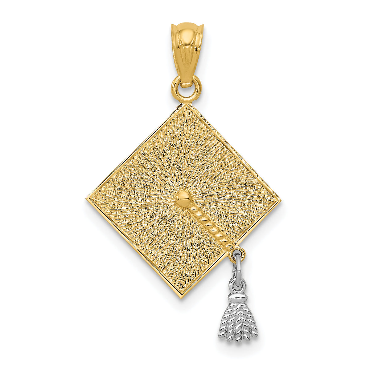 14k w/Rhodium 3-D Graduation Cap w/Moveable Tassel Pendant