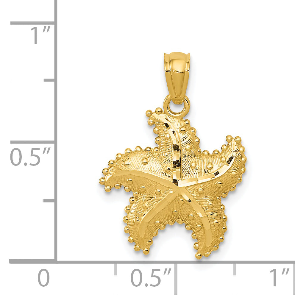 14K Gold Diamond-Cut Starfish Pendant for Men  Solid Cast Design