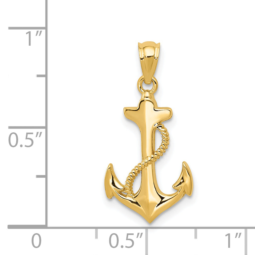 14K Gold Men's Anchor Pendant with Polished Solid Cast Design