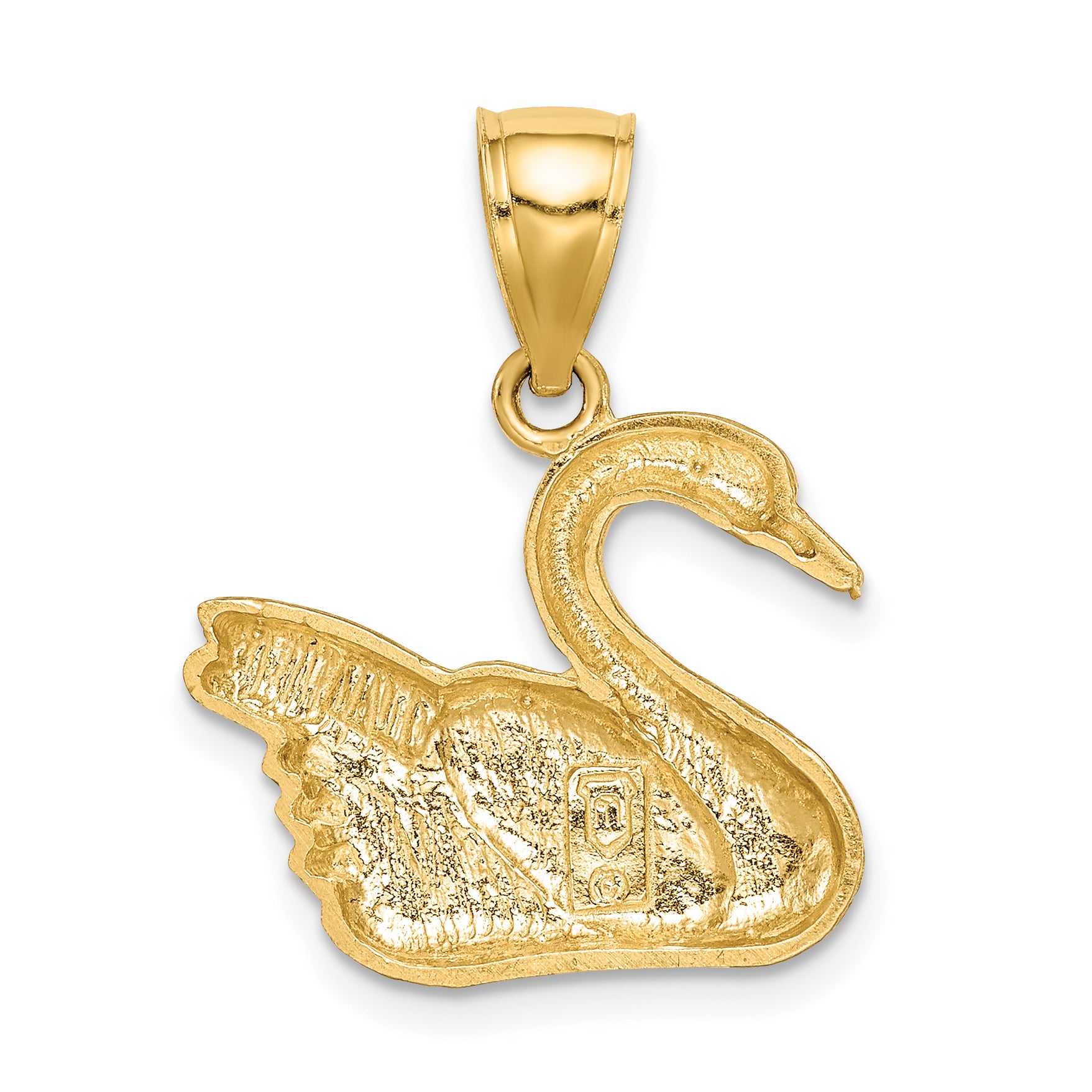 14K Gold Diamond-Cut Swan Pendant with Polished Finish Elegant Design