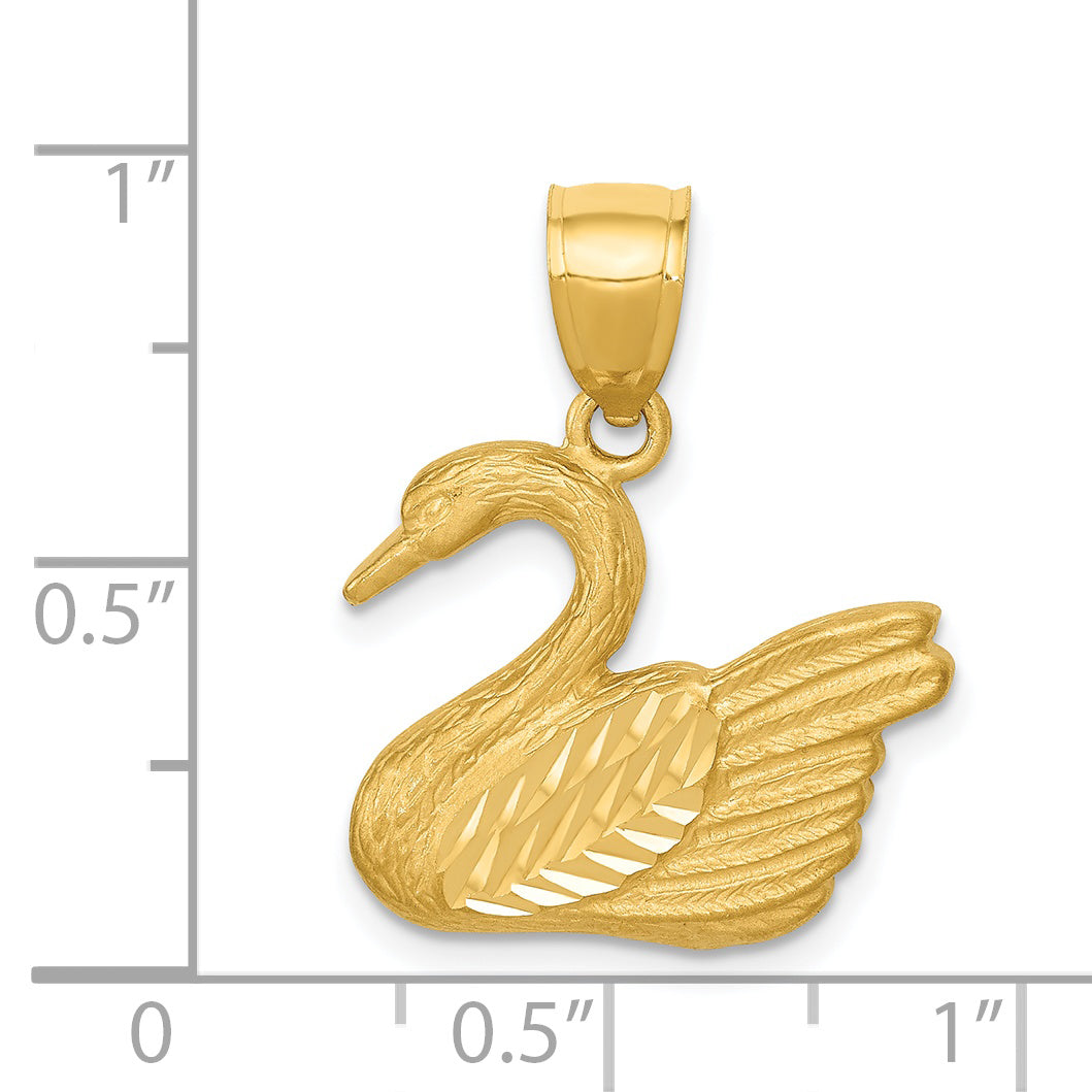 14K Gold Diamond-Cut Swan Pendant with Polished Finish Elegant Design