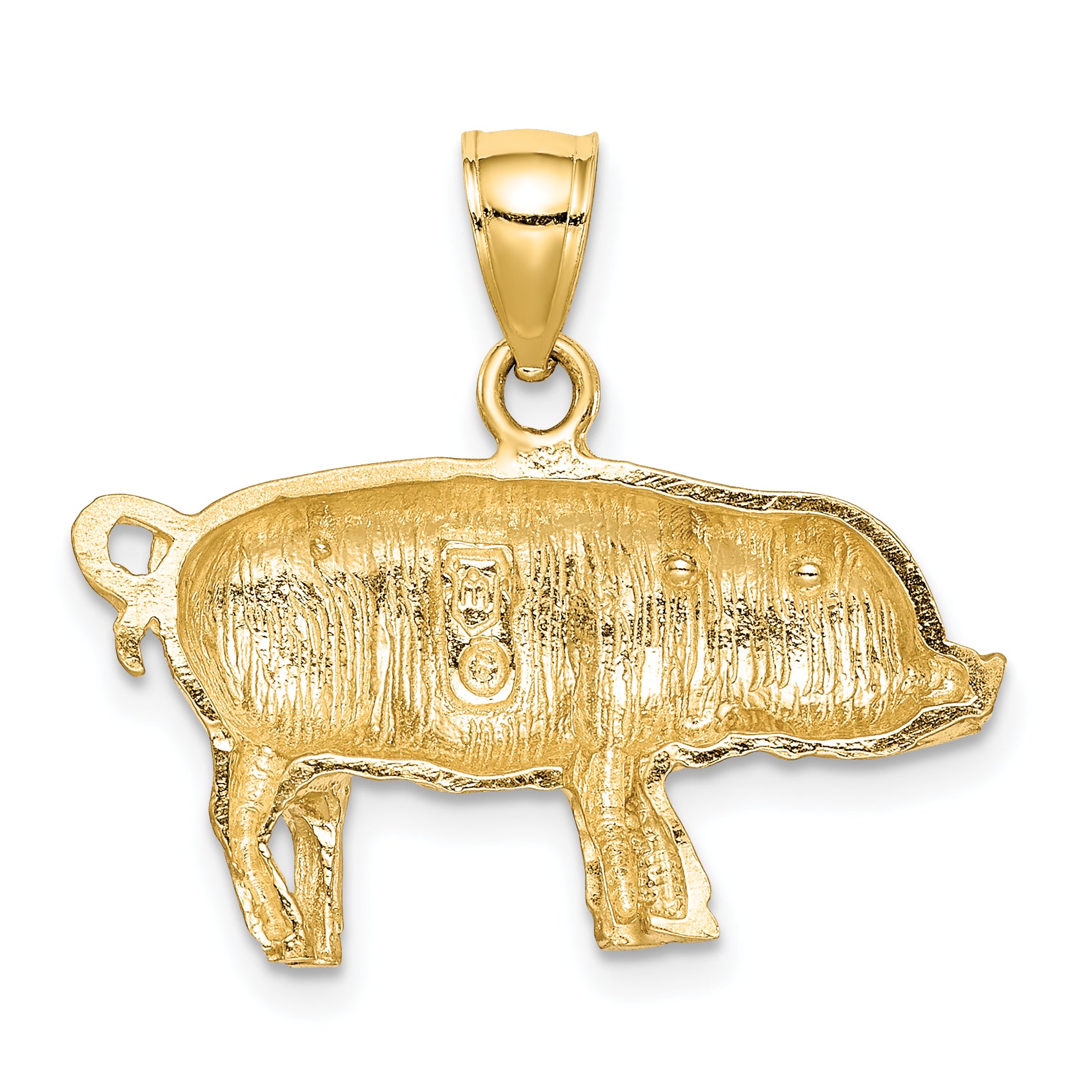 14K Gold Diamond-Cut Pig Pendant with Brushed Finish for Men