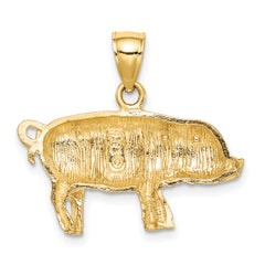 14K Gold Diamond-Cut Pig Pendant with Brushed Finish for Men