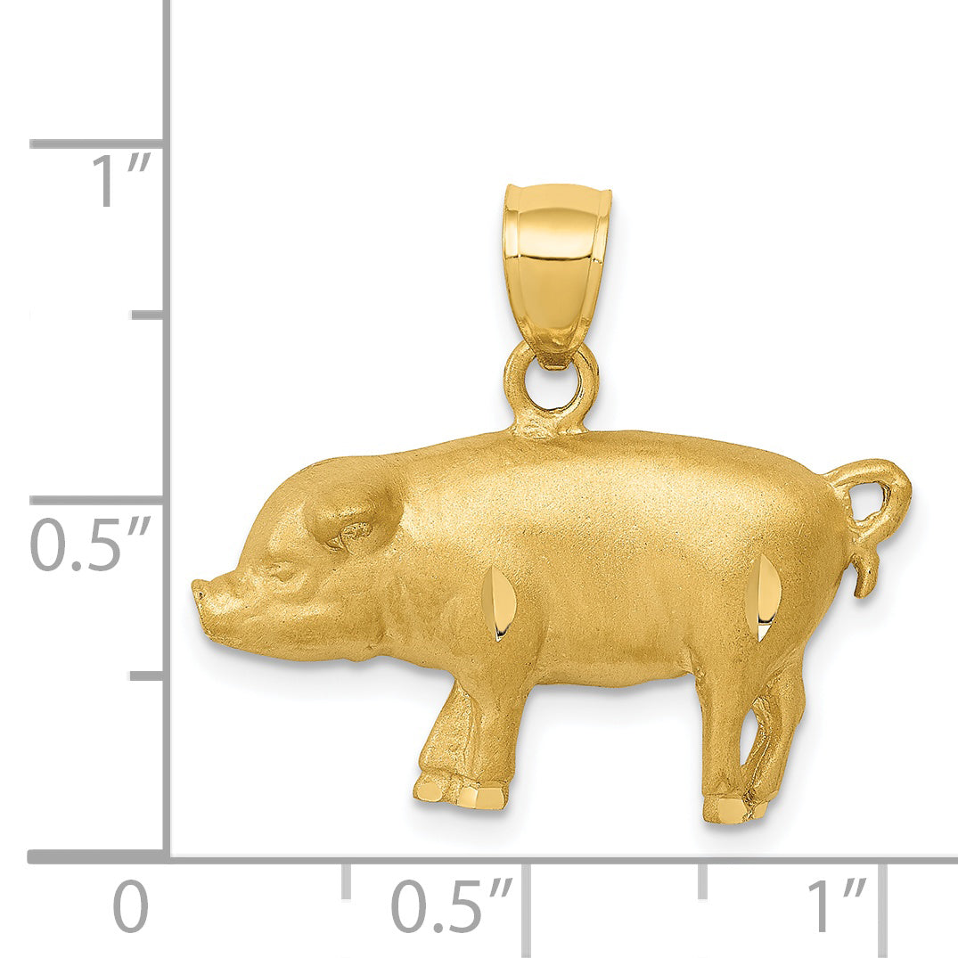 14K Gold Diamond-Cut Pig Pendant with Brushed Finish for Men