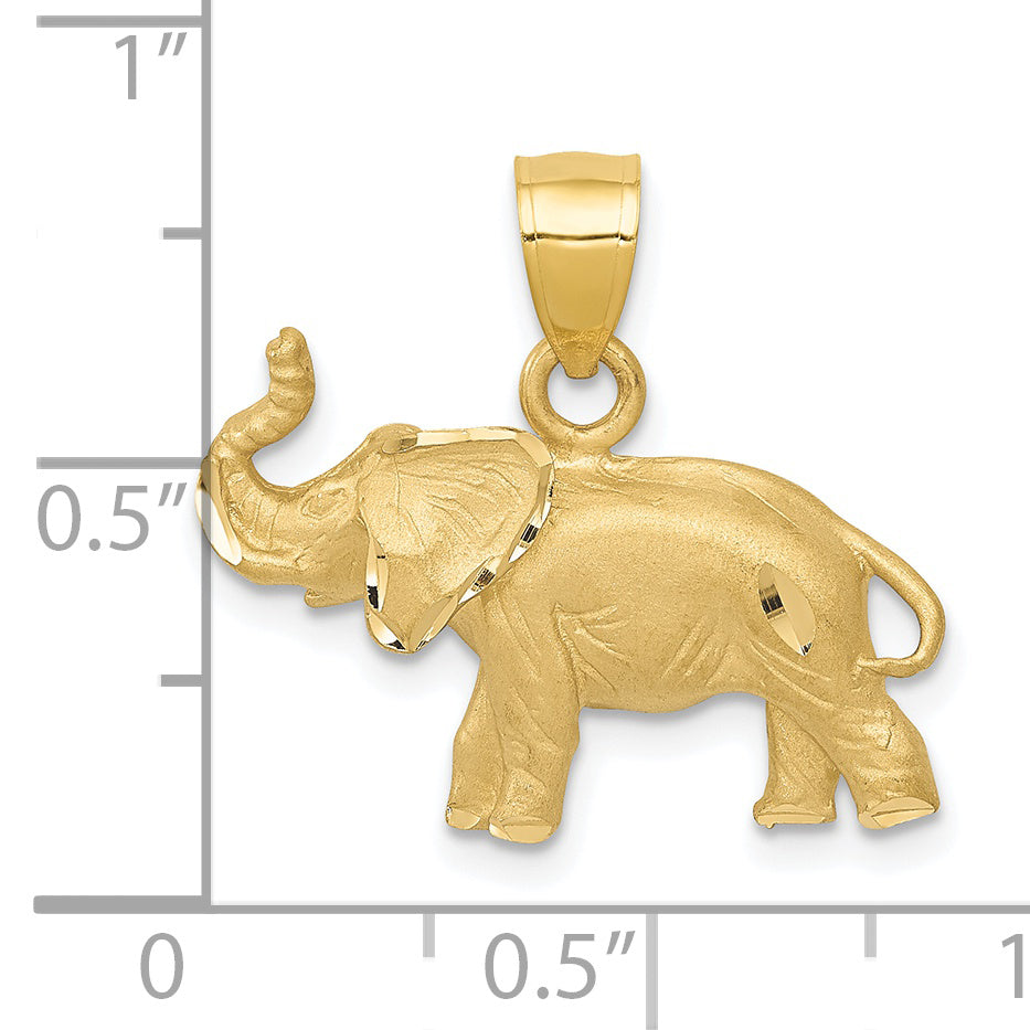 14K Gold Diamond-Cut Elephant Pendant for Men  Solid Cast Design