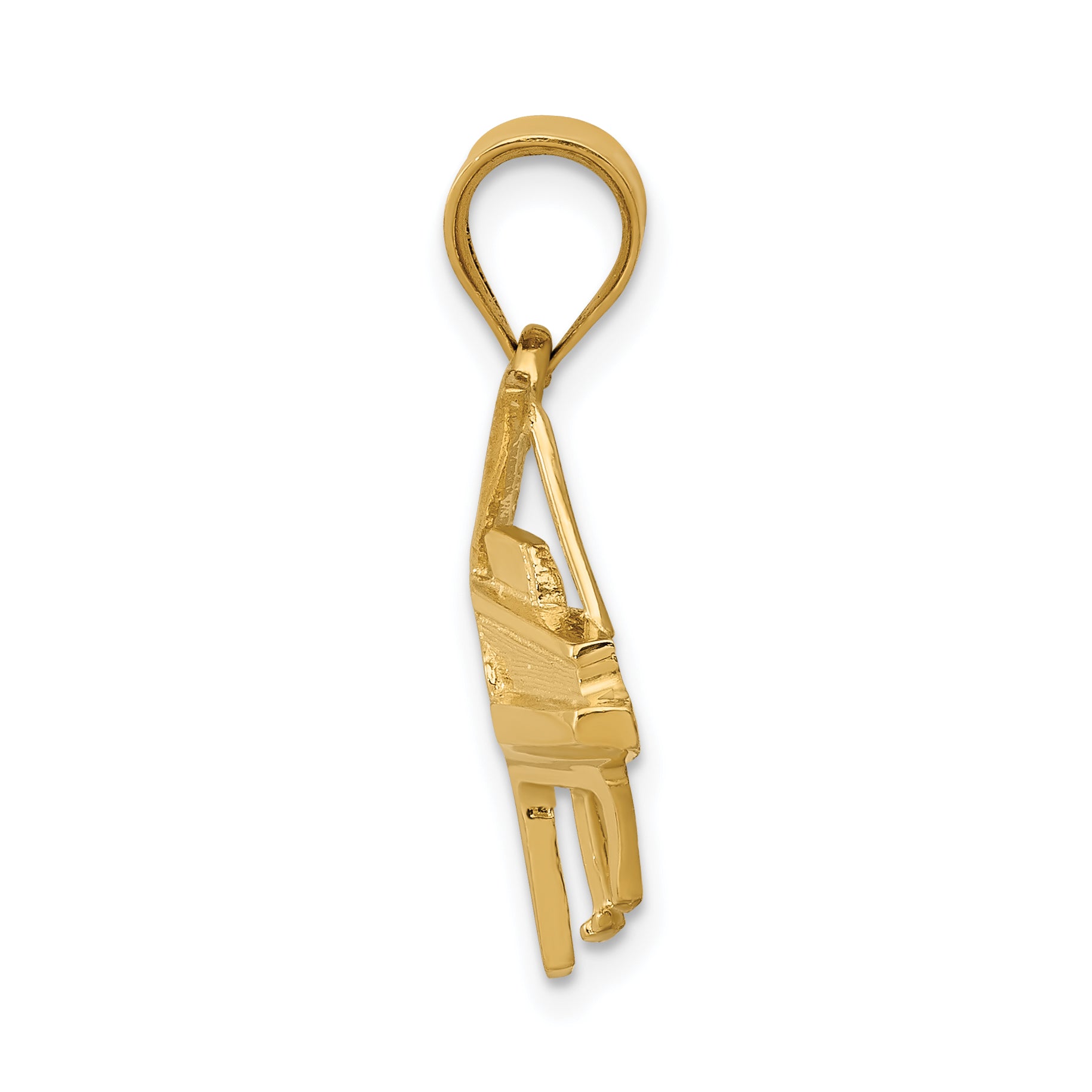 14K Gold Polished Piano Charm with Textured Back and Solid Design