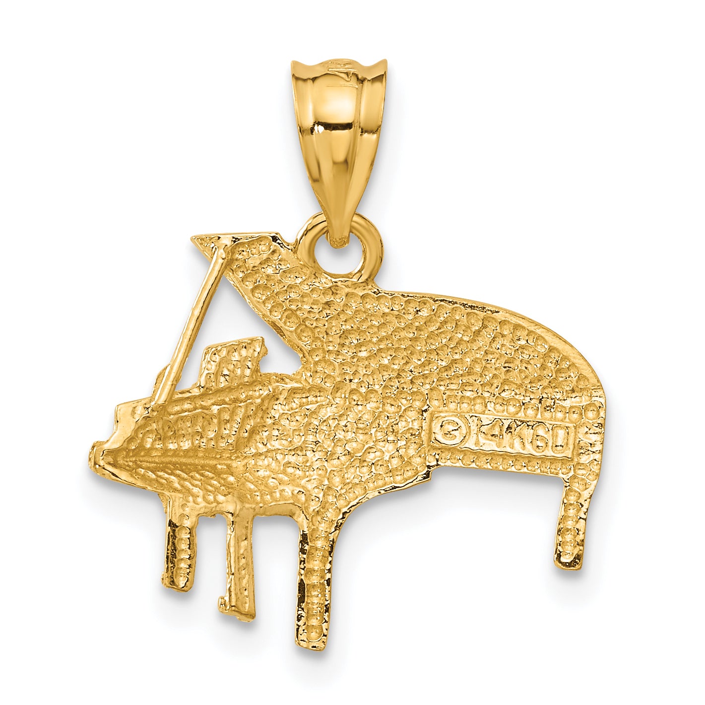 14K Gold Polished Piano Charm with Textured Back and Solid Design