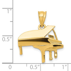 14K Gold Polished Piano Charm with Textured Back and Solid Design