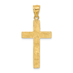 14K Gold Diamond-Cut Cross Pendant with Polished Finish Solid Design