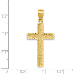 14K Gold Diamond-Cut Cross Pendant with Polished Finish Solid Design