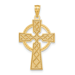 14K Gold Celtic Cross Pendant with Diamond-Cut Texture Elegant Cast Design