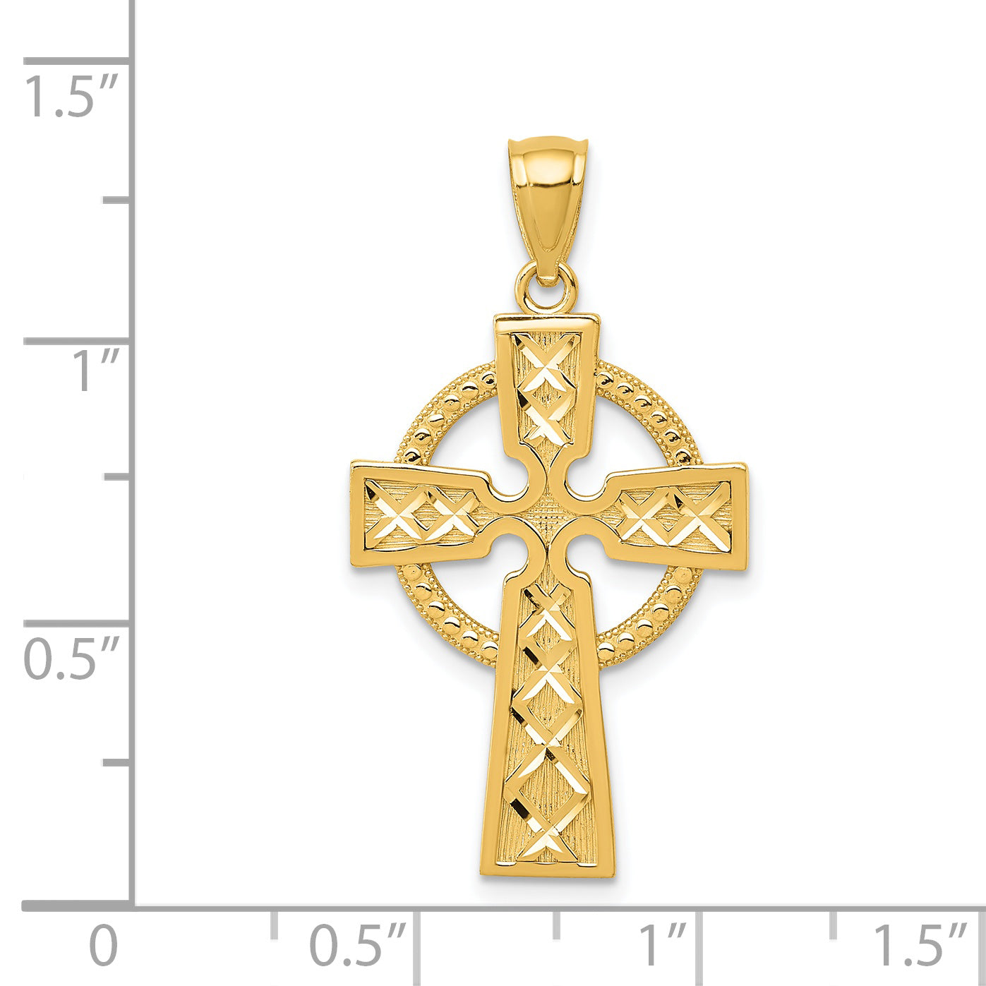 14K Gold Celtic Cross Pendant with Diamond-Cut Texture Elegant Cast Design