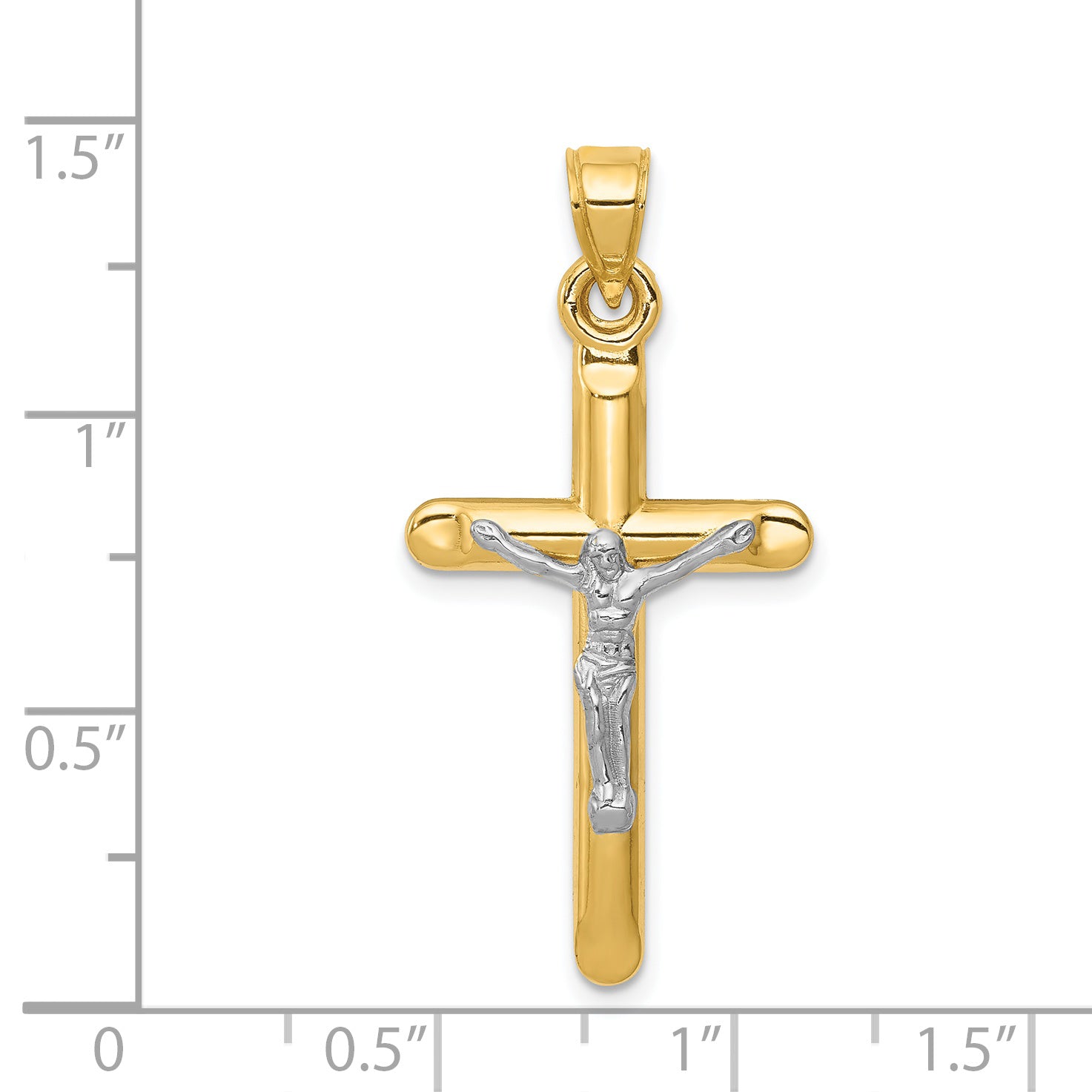 14K Two-Tone Hollow Gold Crucifix Pendant, Elegant Religious Charm 36mm