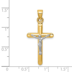 14K Two-Tone Hollow Gold Crucifix Pendant, Elegant Religious Charm 36mm