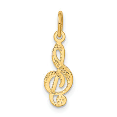 14K Gold Treble Clef Charm with Brushed Finish and Diamond-Cut Detailing