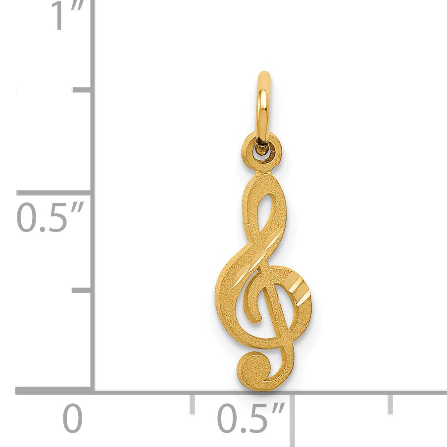 14K Gold Treble Clef Charm with Brushed Finish and Diamond-Cut Detailing