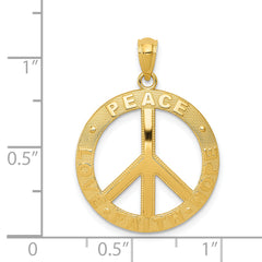 14K Gold Peace Love Faith Hope Pendant with Polished Textured Finish