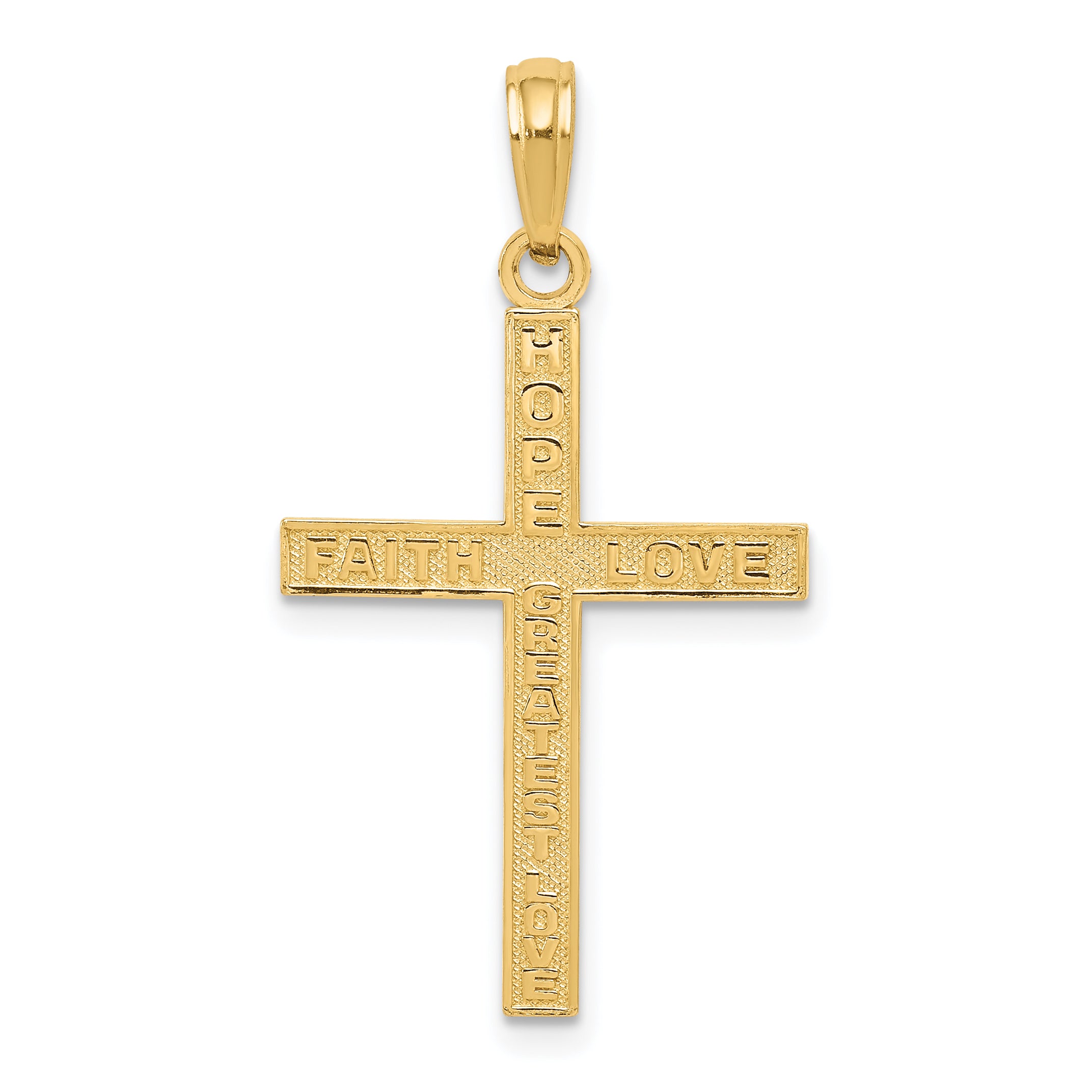 14K Reversible FAITH HOPE LOVE Cross Pendant