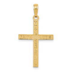 14K Reversible FAITH HOPE LOVE Cross Pendant