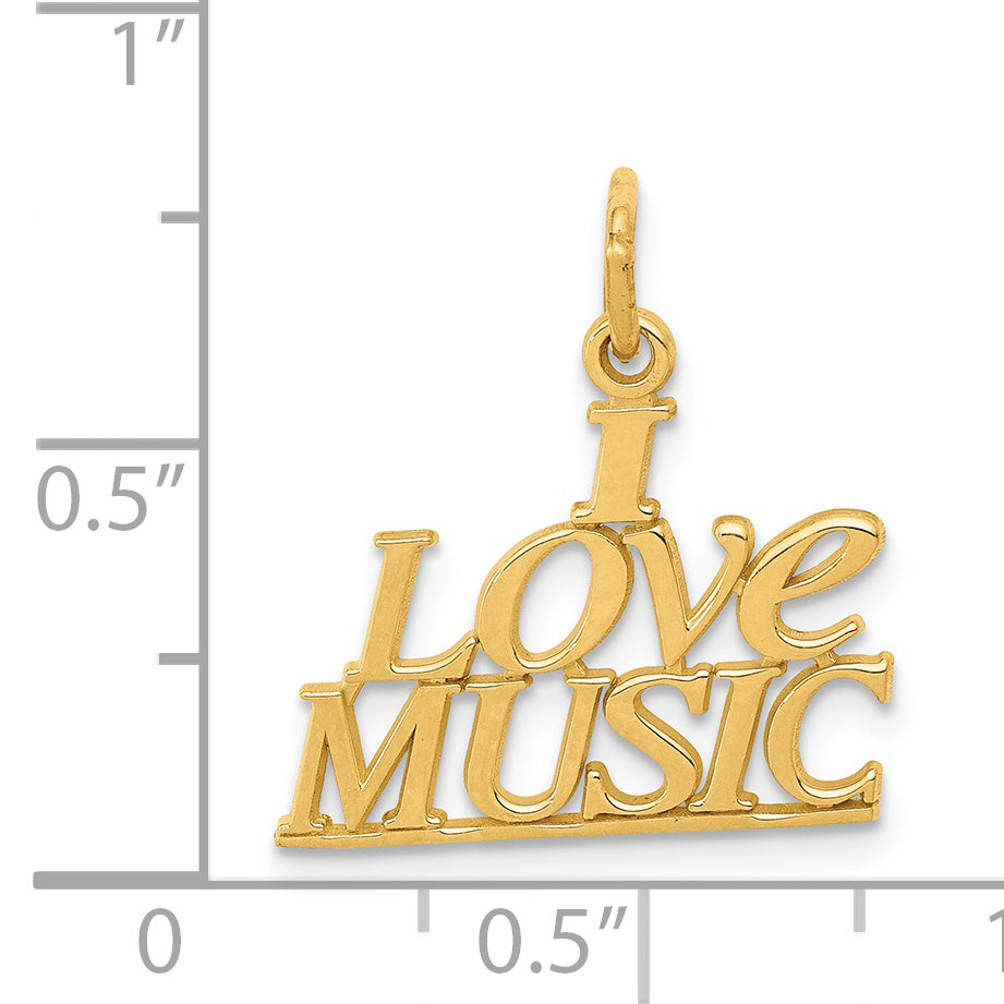 14K Gold I LOVE MUSIC Charm with Polished Finish  Elegant, Themed Design