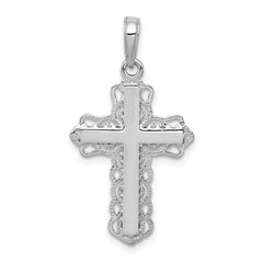 14K White Gold Lace Trim Cross Pendant