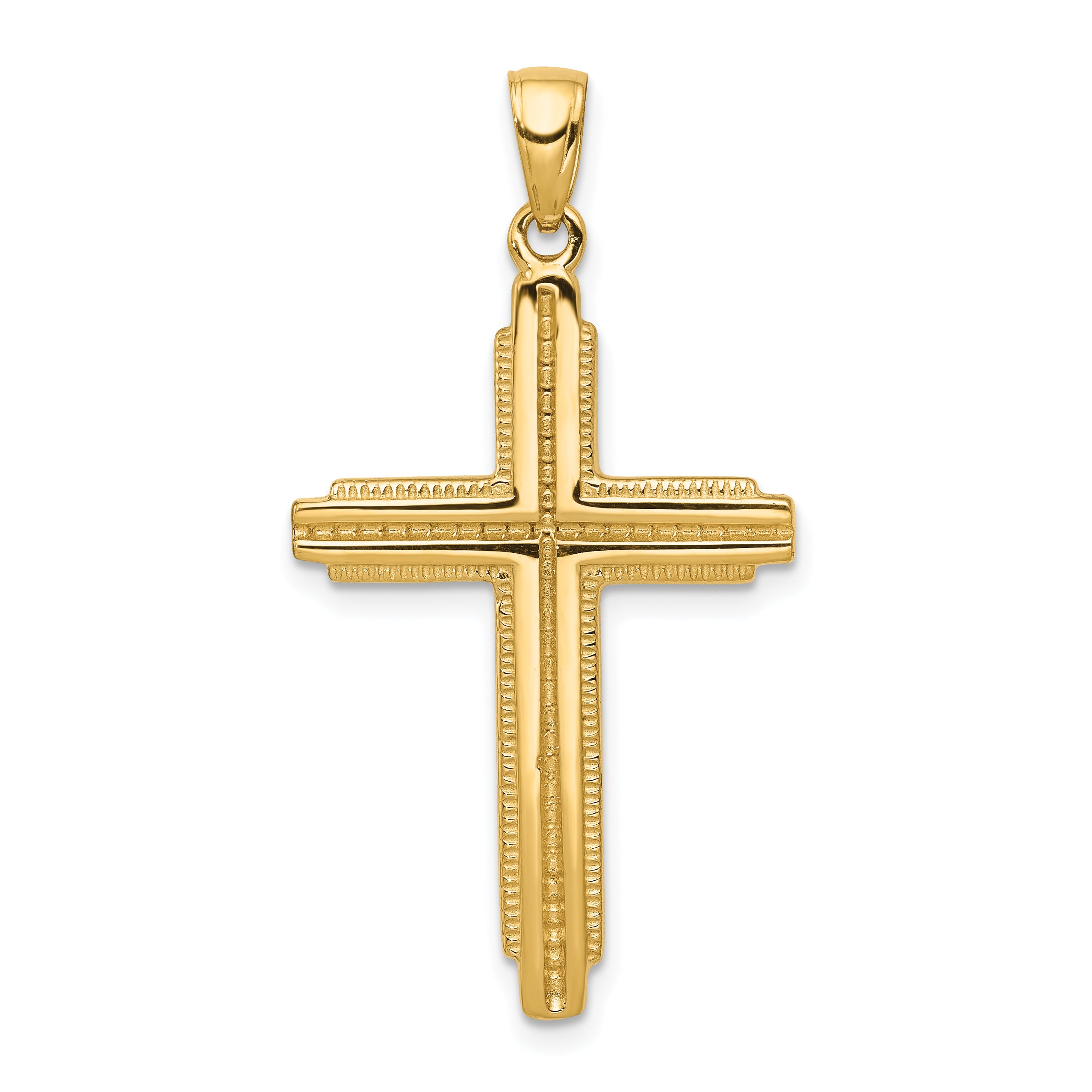 14K Textured Outline Cross Pendant