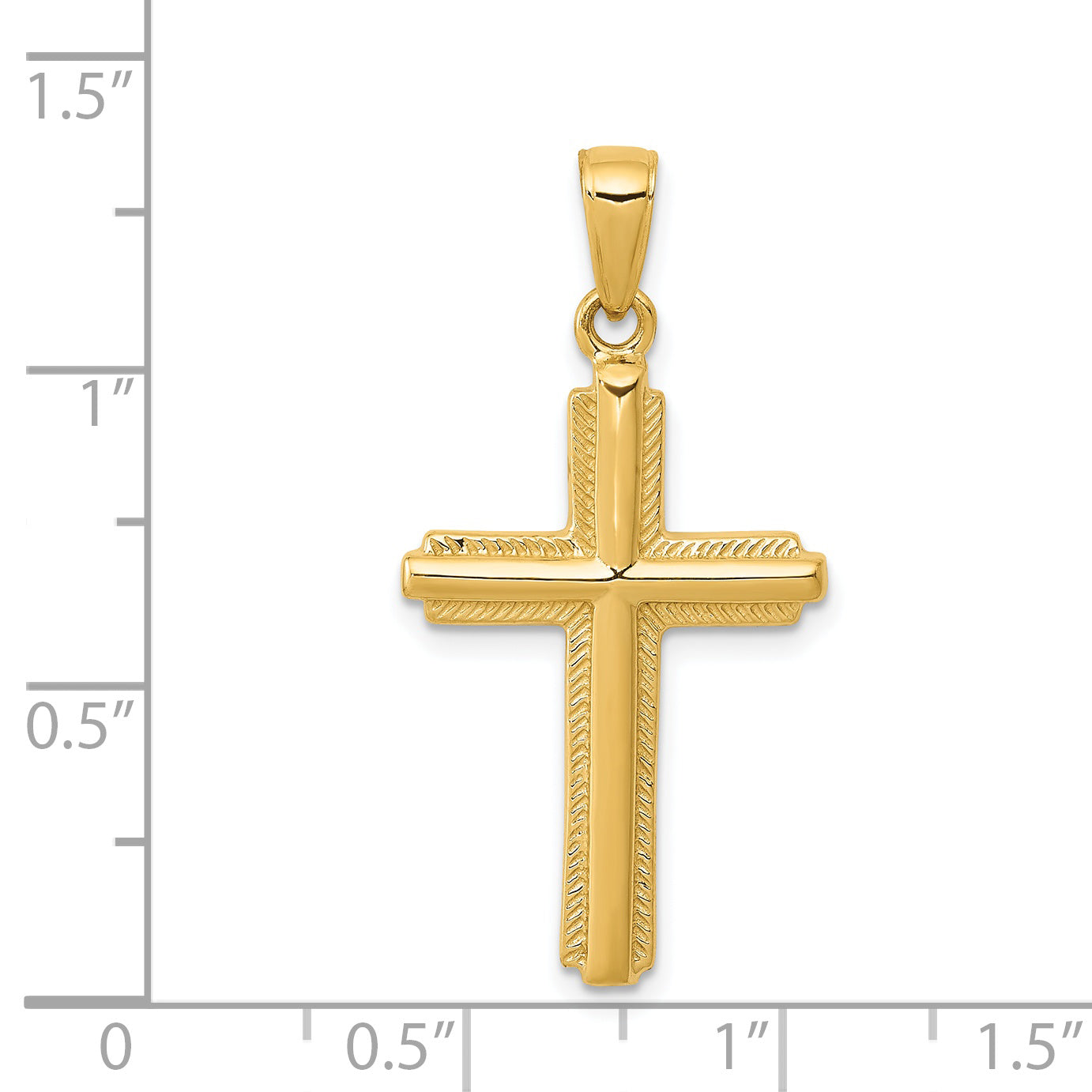 14K Gold Cross Pendant with Striped Border  Elegant Solid Design