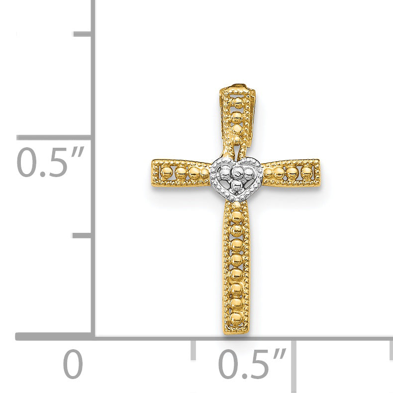 14K Gold and Rhodium Cross Pendant Solid, Two-Tone, Elegant Design