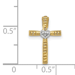 14K Gold and Rhodium Cross Pendant Solid, Two-Tone, Elegant Design