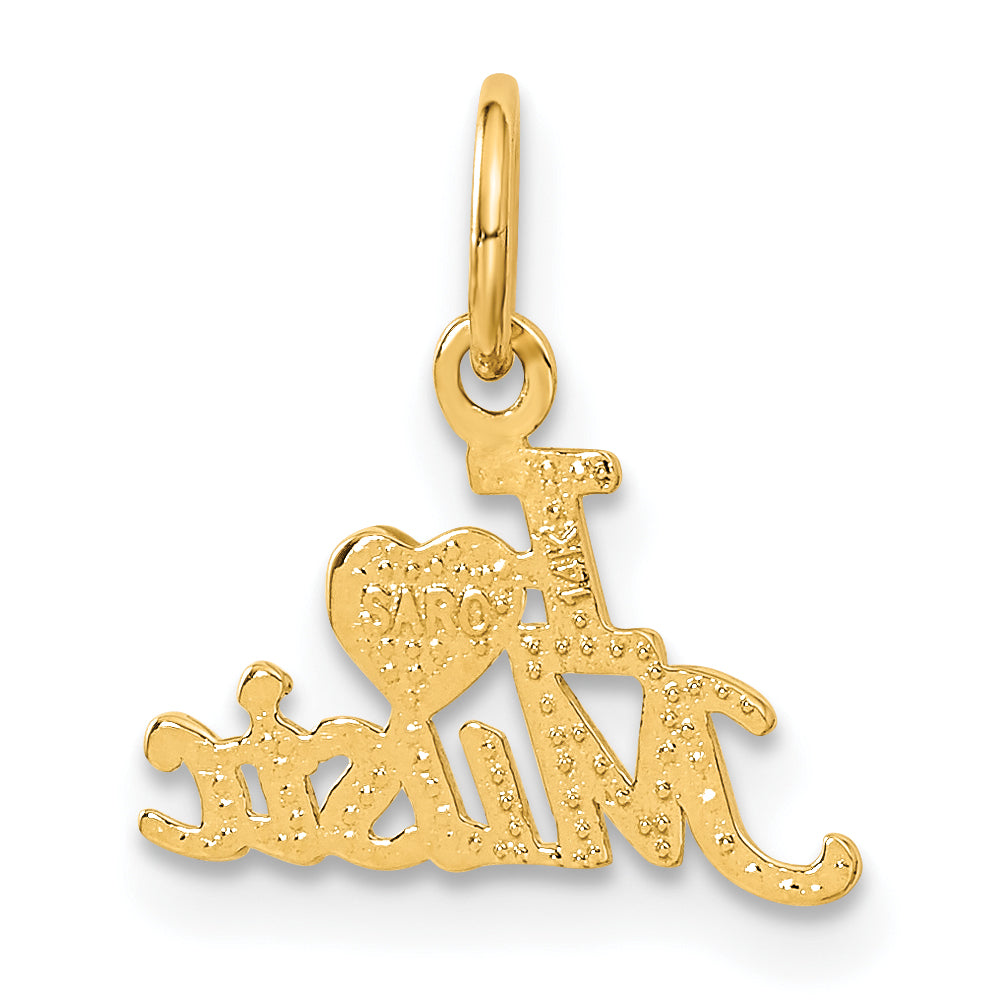 14K Gold I Heart Music Charm with Polished Finish, Textured Design