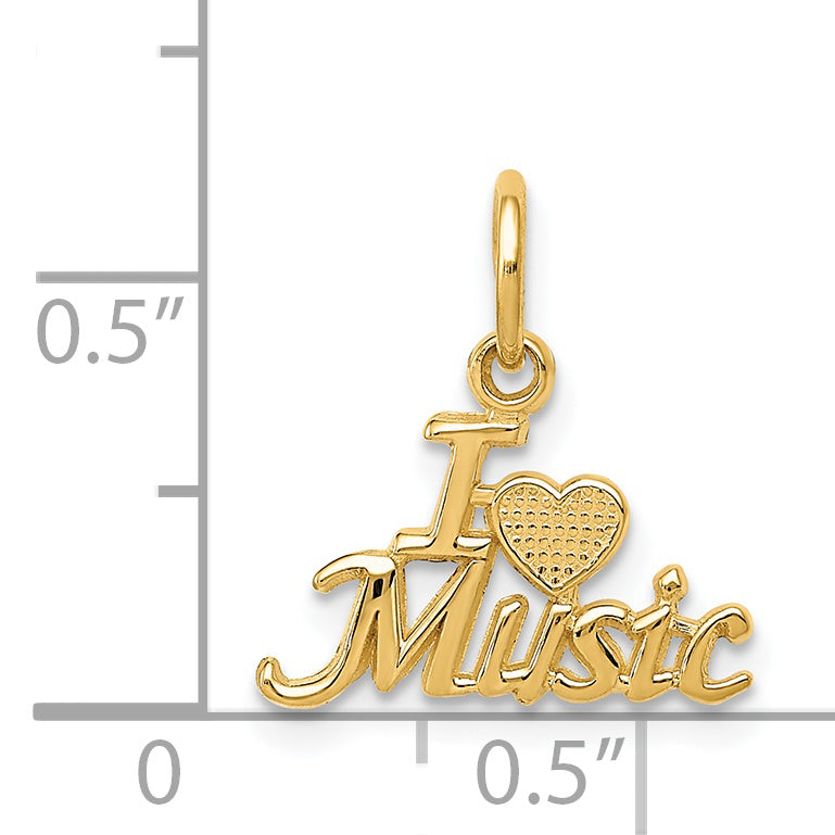 14K Gold I Heart Music Charm with Polished Finish, Textured Design