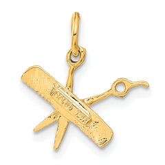 14K Gold Comb and Scissors Charm with Brushed Diamond-Cut Finish