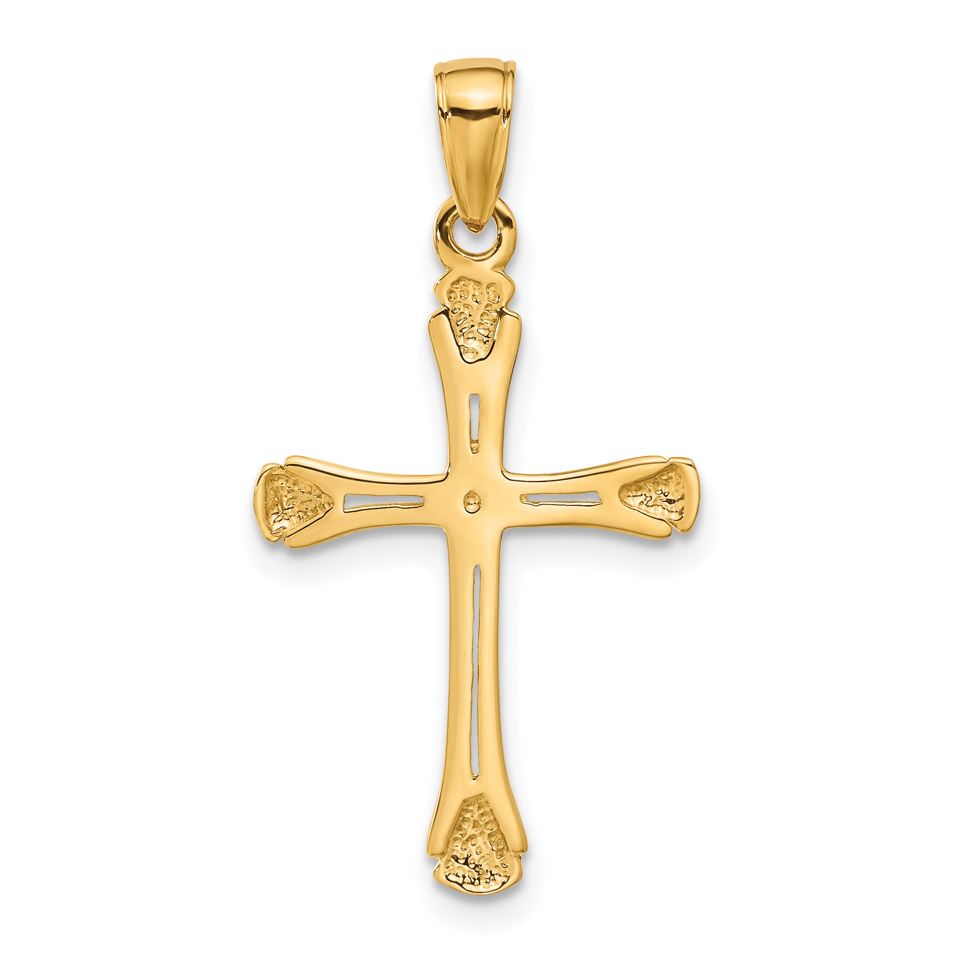 14K Gold Cross Pendant with Triangle Tips and Flat Back Design