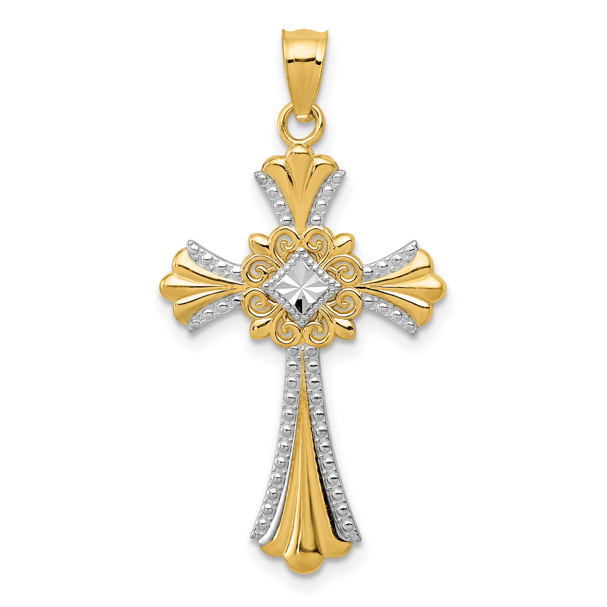 14k with White Rhodium Cross Pendant