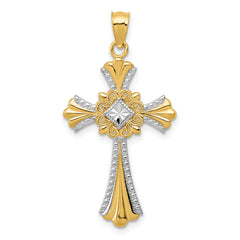 14k with White Rhodium Cross Pendant