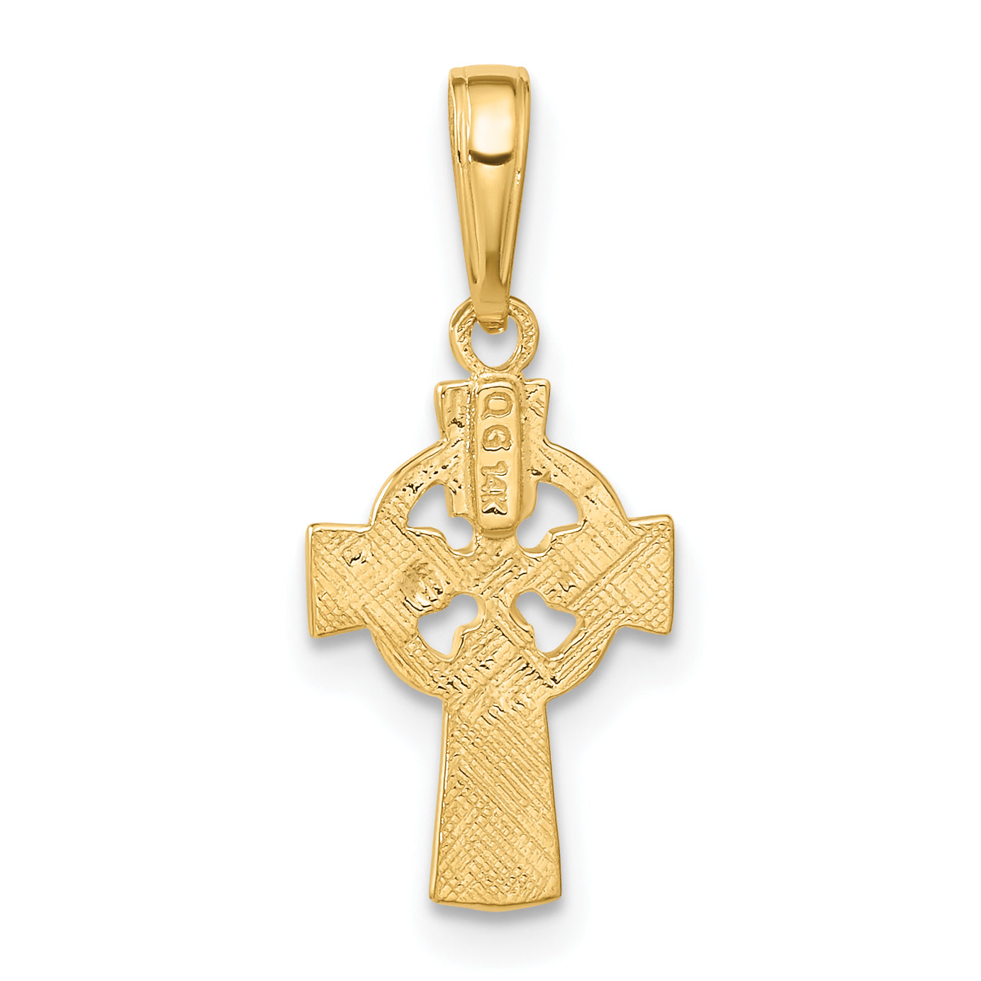 14K Gold Celtic Cross Pendant with Eternity Circle Textured & Solid