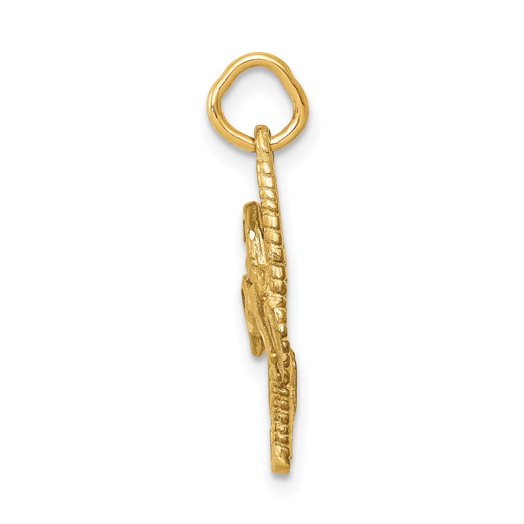 14K Gold 3D Comb and Scissors Charm with Brushed Diamond-Cut Finish