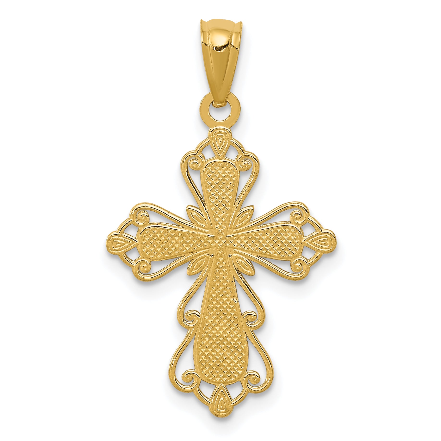 14k w/Rhodium Diamond-cut Cross Pendant