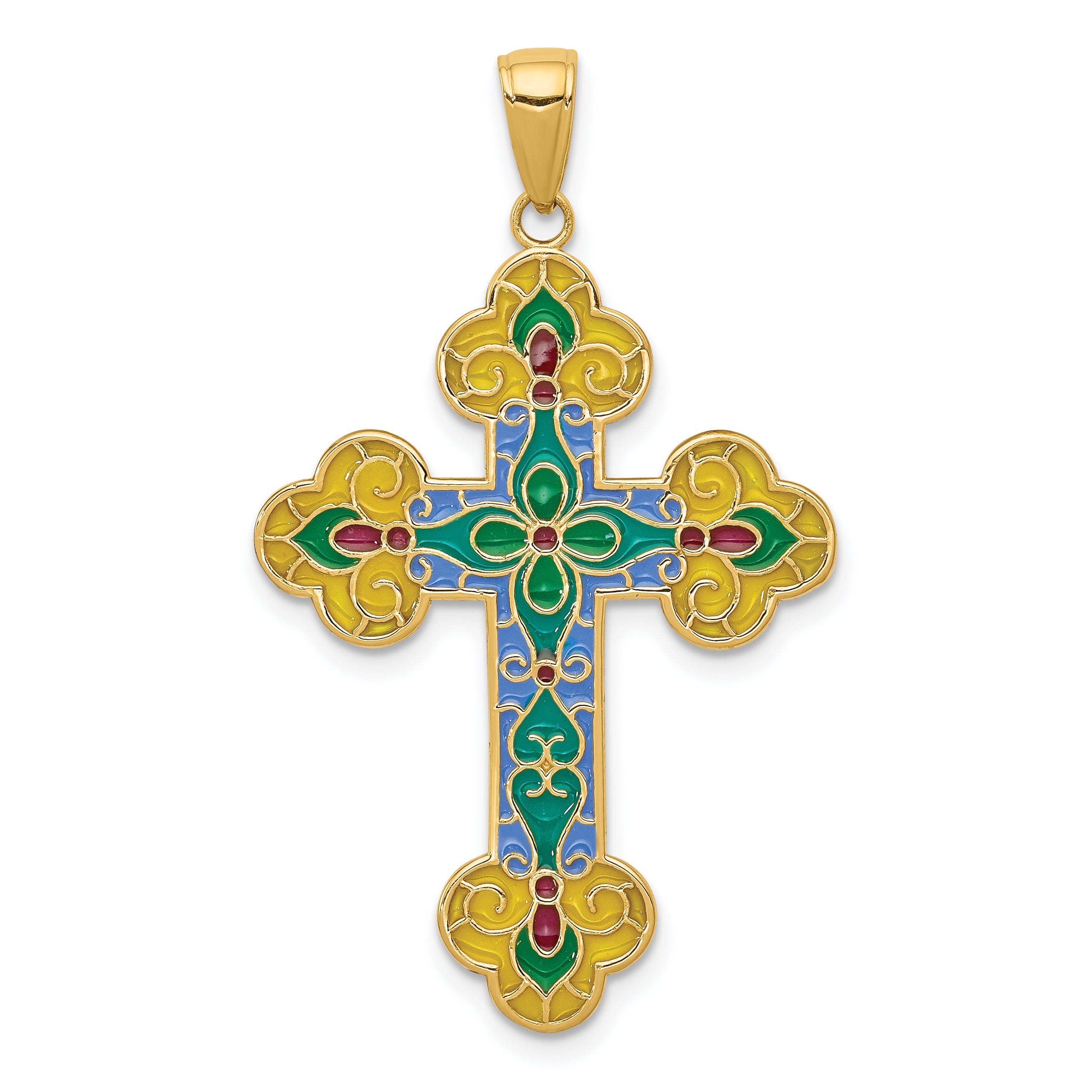 14K Acrylic Flower Center Budded Cross Pendant