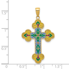 14K Gold Reversible Budded Cross Pendant with Acrylic Flower Center 40mm