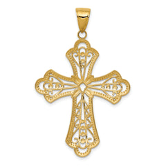 14K w/Rhodium Diamond-cut Filigree Cut-out Cross Pendant