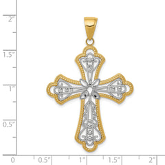 14K w/Rhodium Diamond-cut Filigree Cut-out Cross Pendant