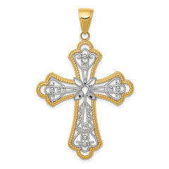 14K w/Rhodium Diamond-cut Filigree Cut-out Cross Pendant