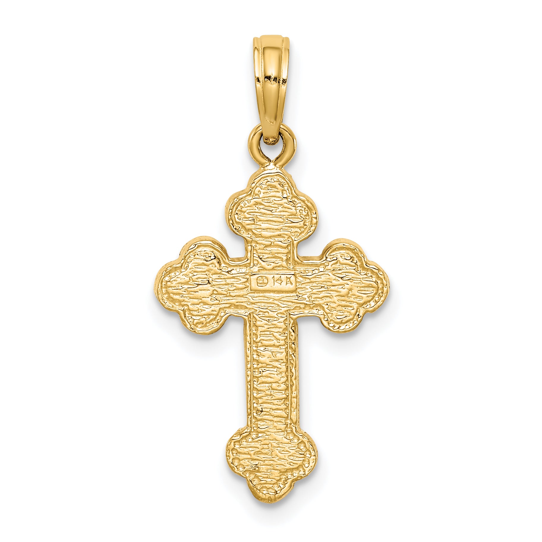 14K Gold Budded Cross Pendant Solid Casted 28mm Elegant Design