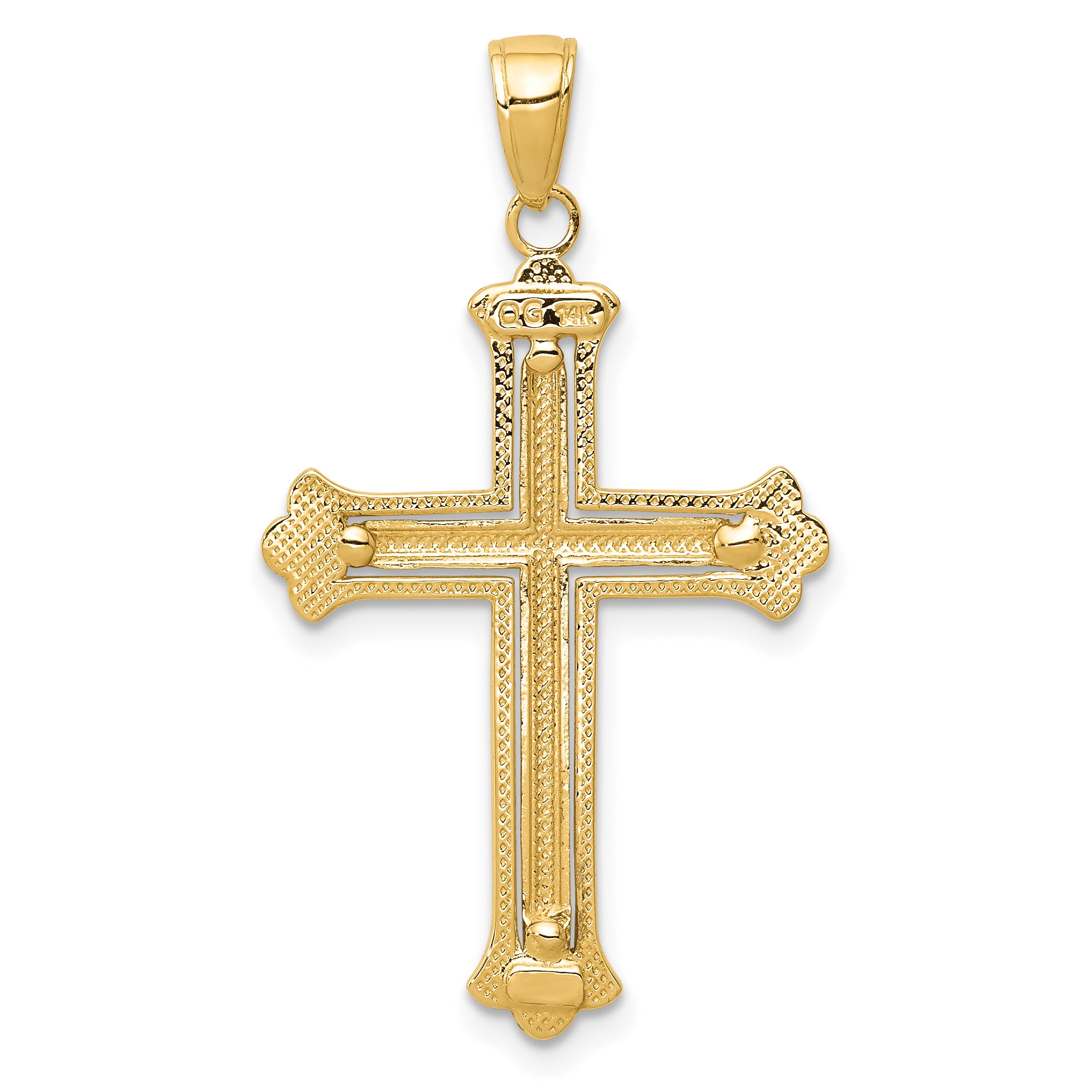 14K w/Rhodium Budded Yellow Cross Frame Pendant