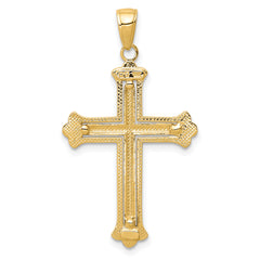 14K Gold Rhodium-Plated Budded Cross Pendant, Elegant Solid Design by Sophia Jewelers