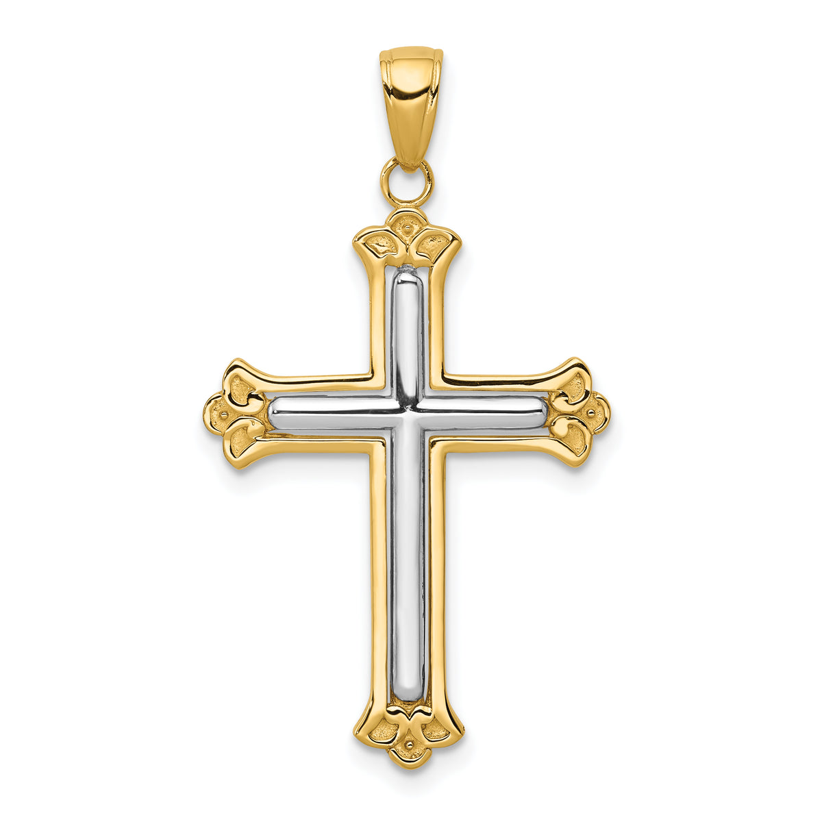 14K w/Rhodium Budded Yellow Cross Frame Pendant