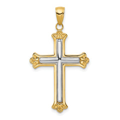 14K w/Rhodium Budded Yellow Cross Frame Pendant