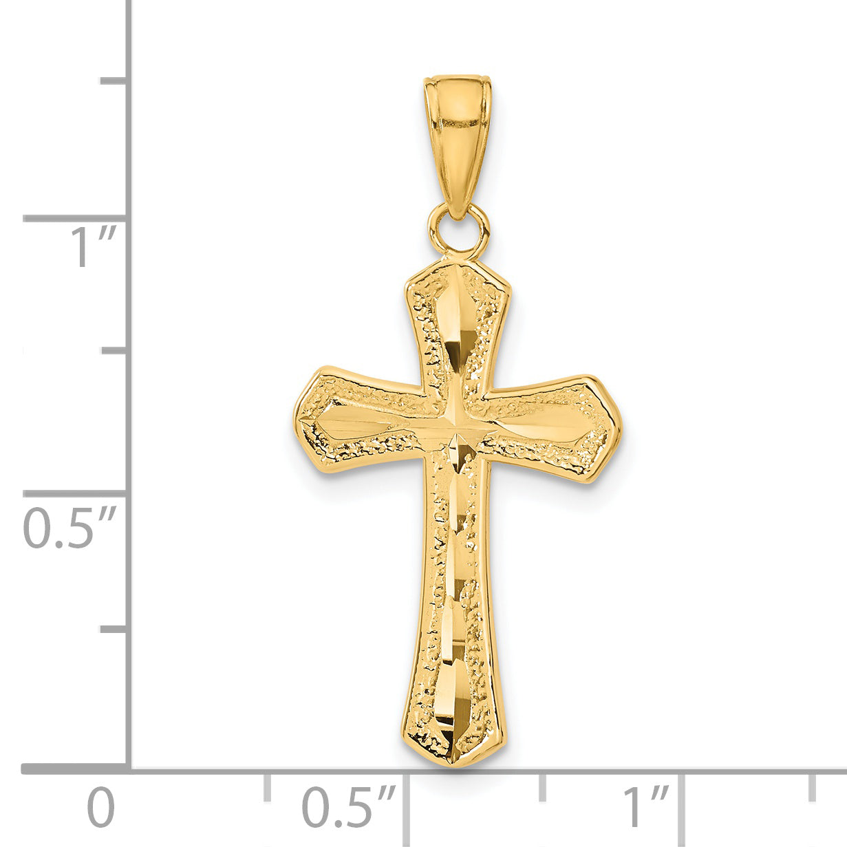 14K Gold Cross Pendant with Diamond-Cut Beveled Edges Solid & Casted